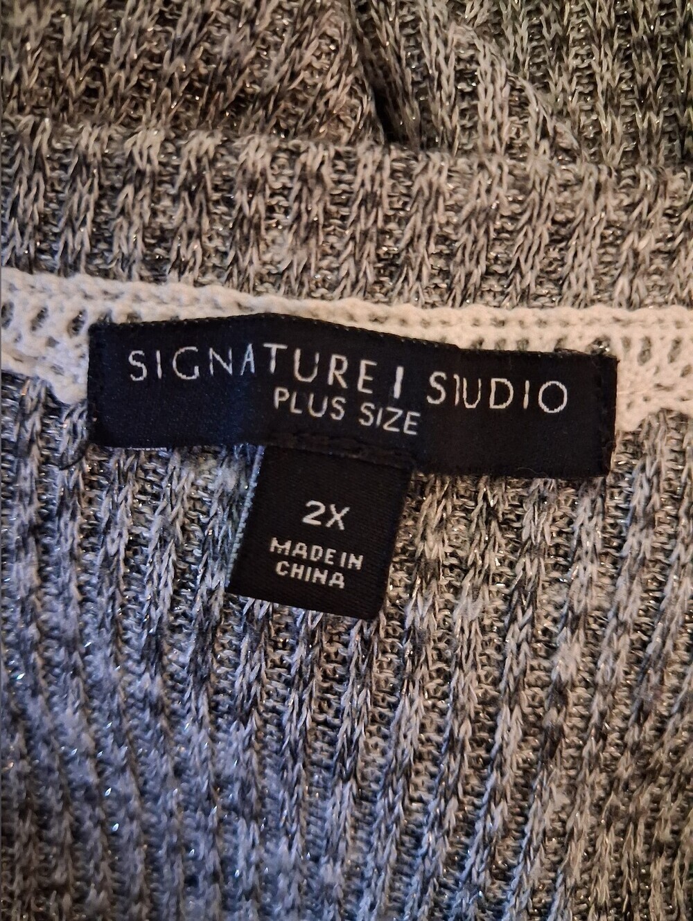 Signature Studio Gray V-Neck Cold-Shoulder Sweater with Lace Hem - Picture 5 of 5